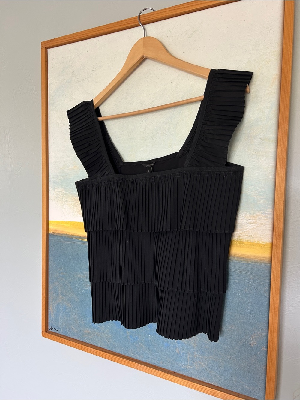 J. Crew Black Pleated Square-Neck Top